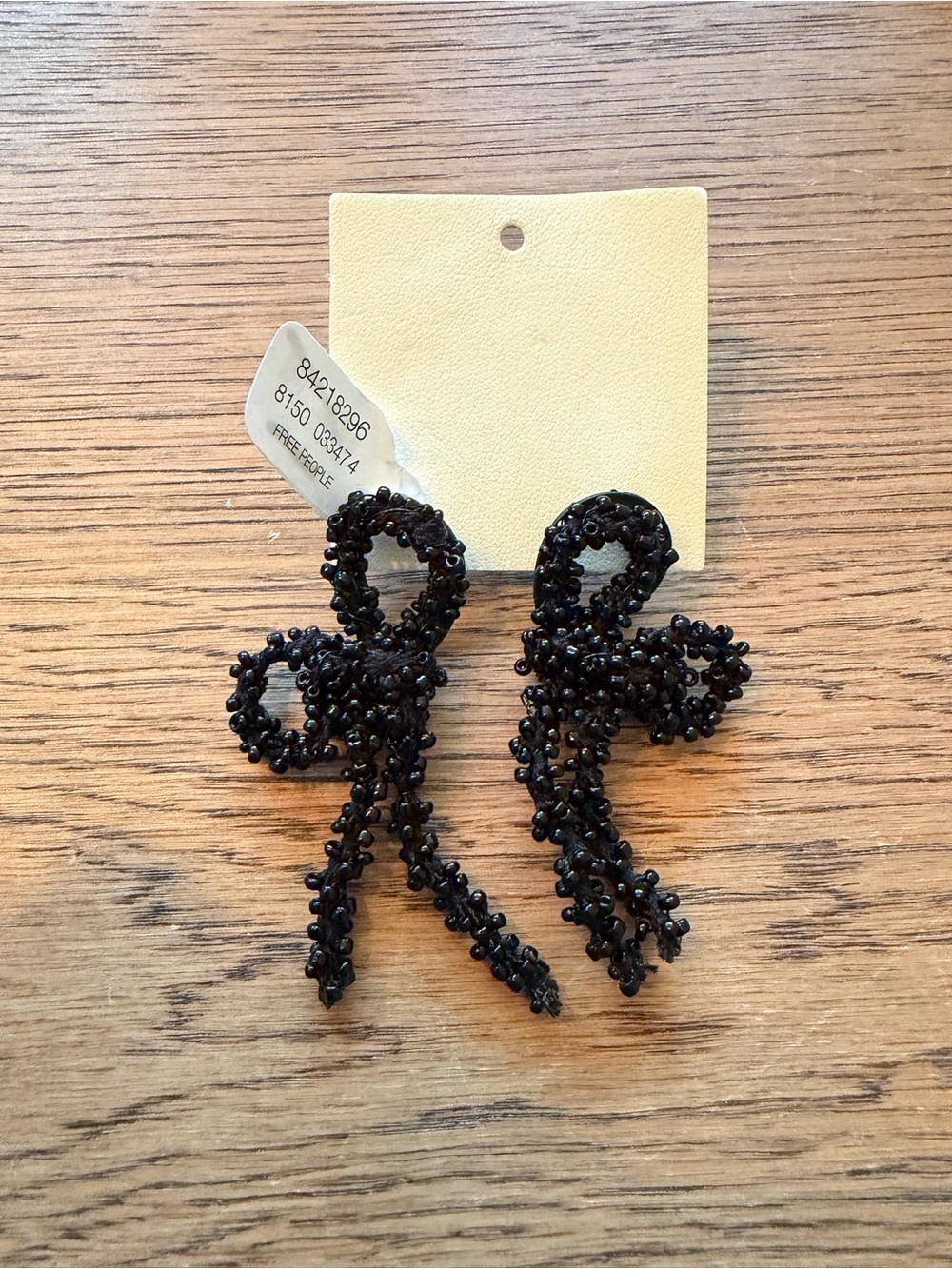 Free People Black Beaded Bow Drop Earrings